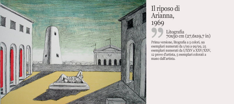 Litografia de Chirico - Riposo di Arianna serie Piazza d'Italia